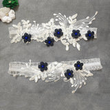 2-piece bridal garter thigh belts with pearl flower embroidery and elastic leg loops for weddings and parties