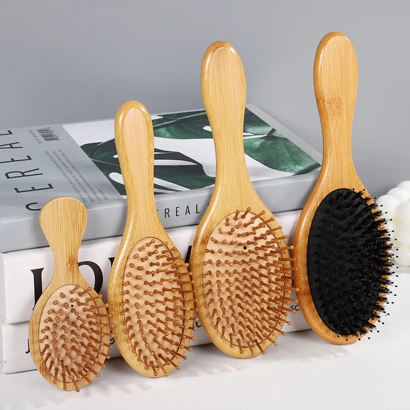 Wooden bamboo hair brush for healthy scalp and reduced hair loss by HSF Marketplace