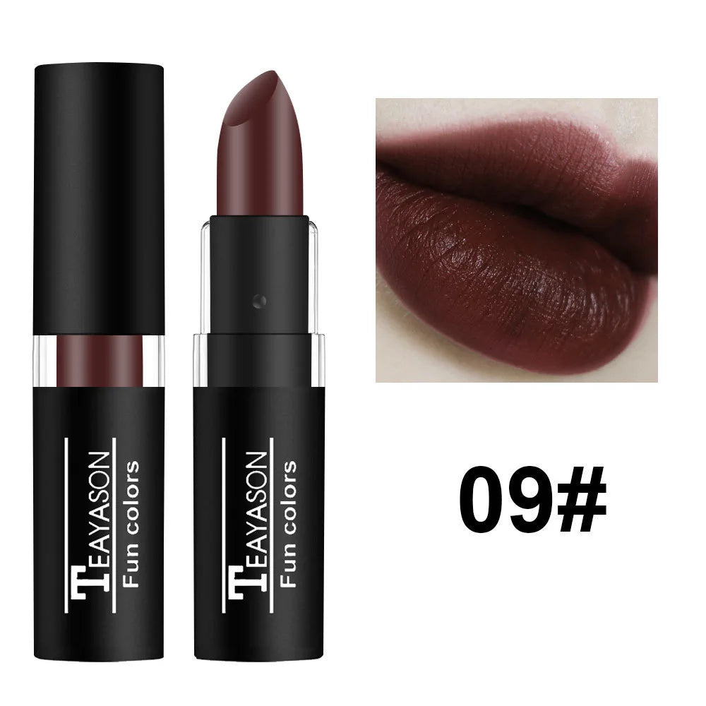 HSF Marketplace 12-color waterproof lipstick set with matte finish in black, blue, purple, green, and red for long-lasting makeup.