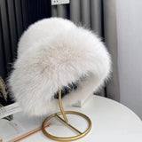 Women's leopard print faux fur fisherman hat, thick windproof winter headgear for warmth