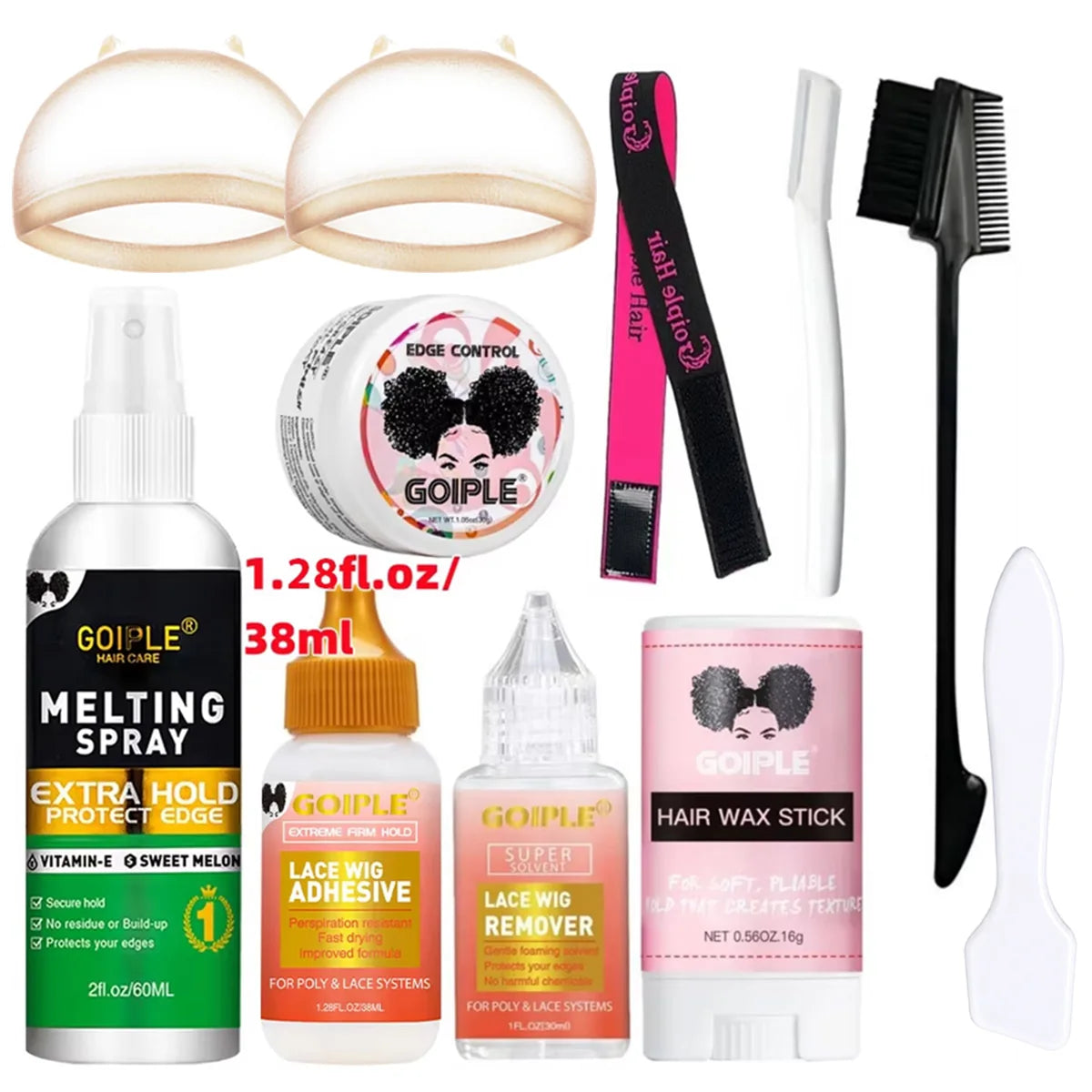 Lace Wig Bonding Spray Melting Spray and Glue for Wigs Bonding Liquid Remover Hair Styling Wax Flyaway Edge Control Gel Wax Kit