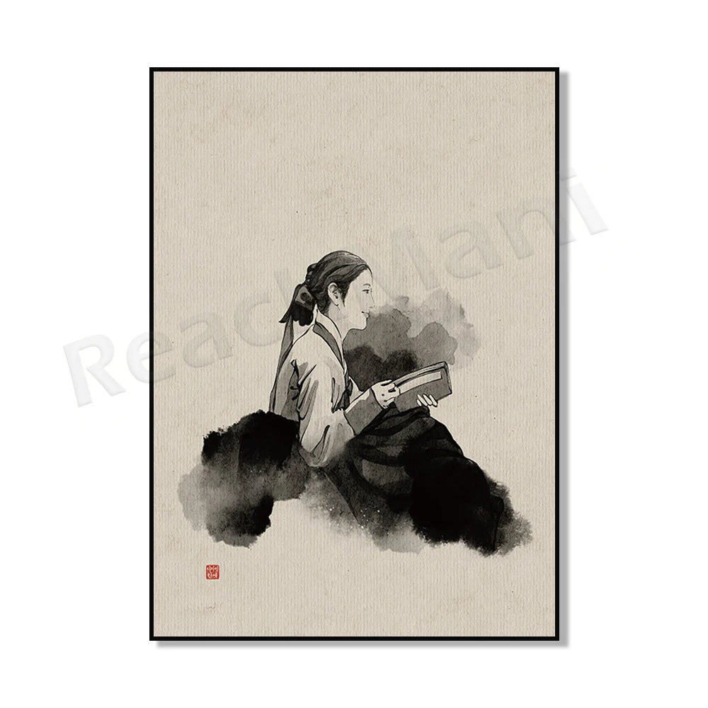 Korean hanbok canvas poster featuring traditional Asian attire for home decor by HSF Marketplace