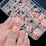 HSF Marketplace pink French tip press-on toenails, square short glossy false toe nails set, 120-piece box