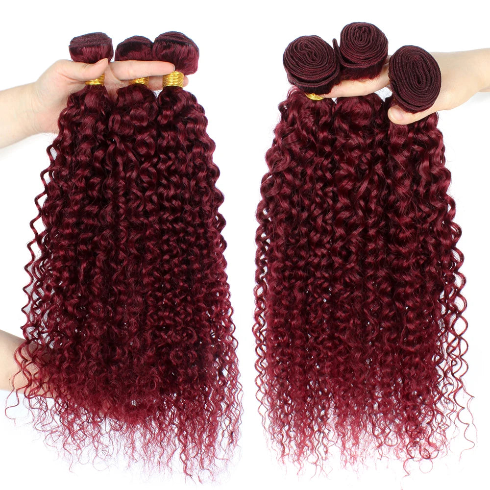 12A Water Wave Bundles With Closure 99J Burgundy Wet and Wavy Virgin Curly Deep Wave 100% Human Hair Bundles With Closure