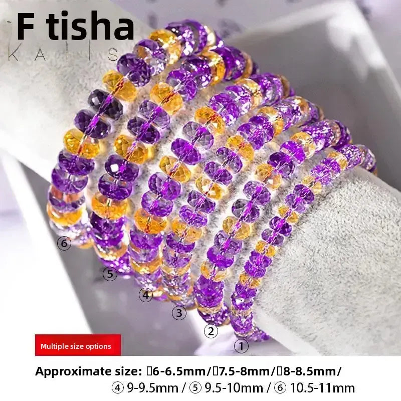 Natural Citrine Amethyst Bracelet Boutique Emethyst Stone Cut Face Hand String Wheel Disc Beaded Accompanying Jewelry Ins Gifts