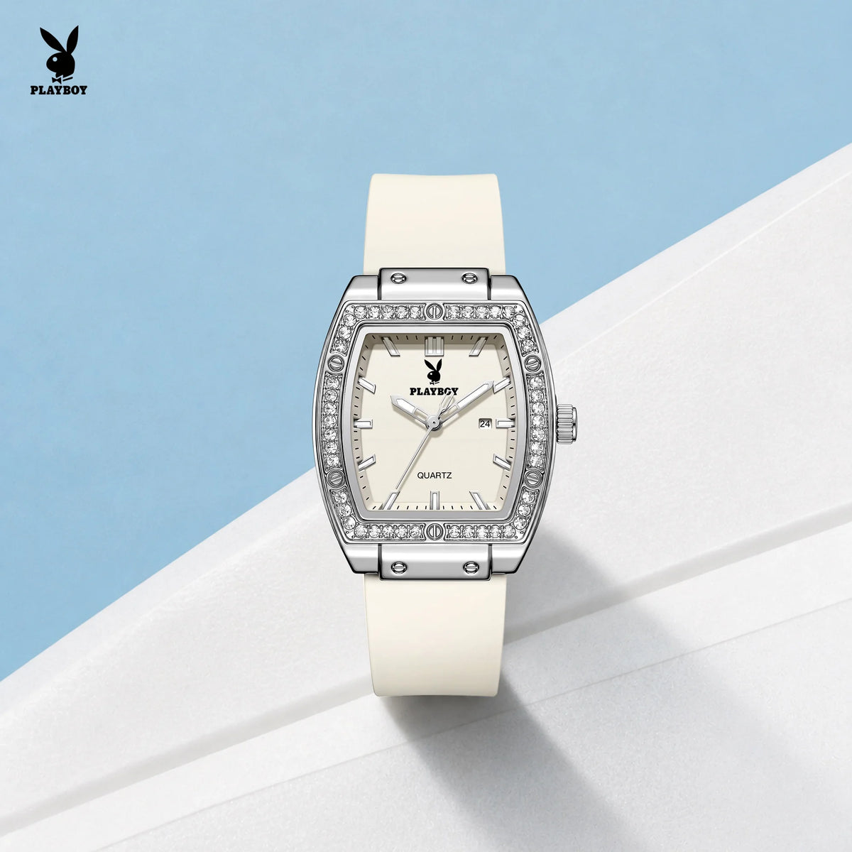 PLAYBOY Woman Elegant Date Quartz Wristwatch Waterproof Luminous Diamond Bezel Watches for Woman Luxury Original Brand Reloj