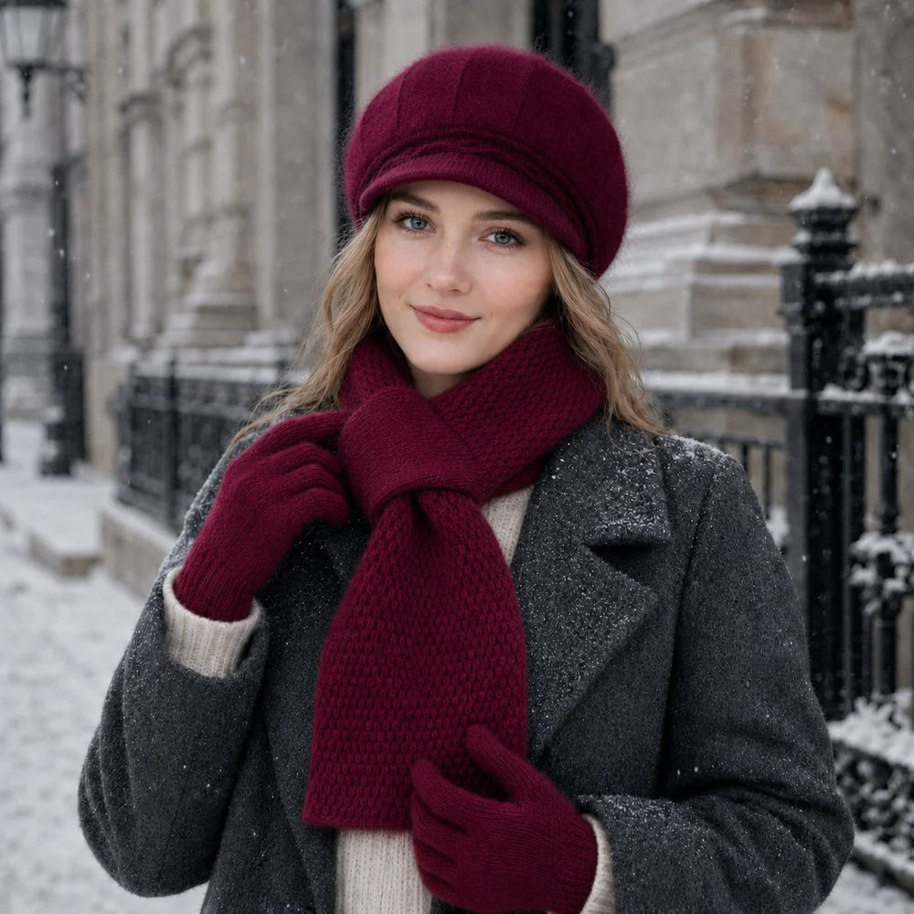 Women's 3-piece winter hat, scarf, and gloves set by HSF Marketplace for cold weather