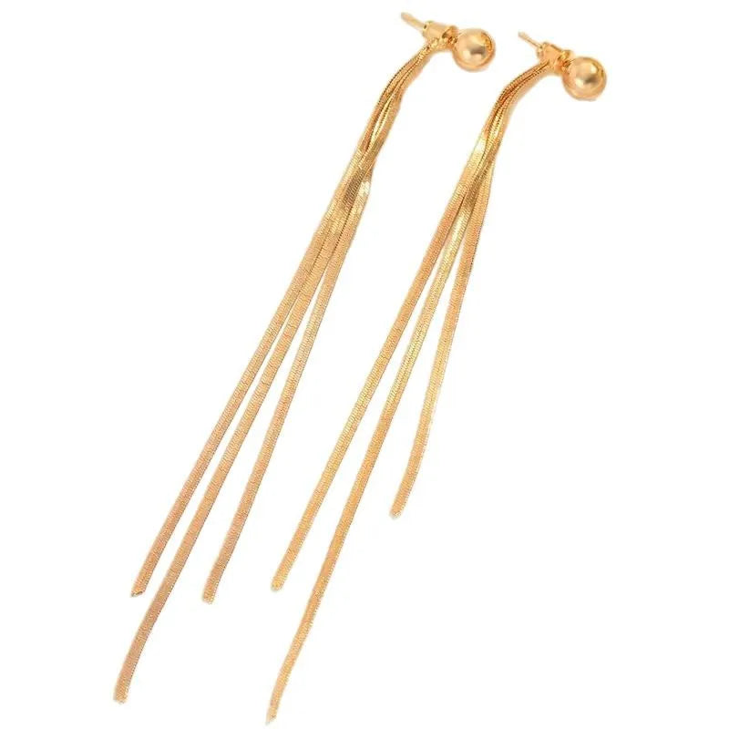 Classic metallic long tassel dangle earrings for women, simplicity drop jewelry accessories in silver tone