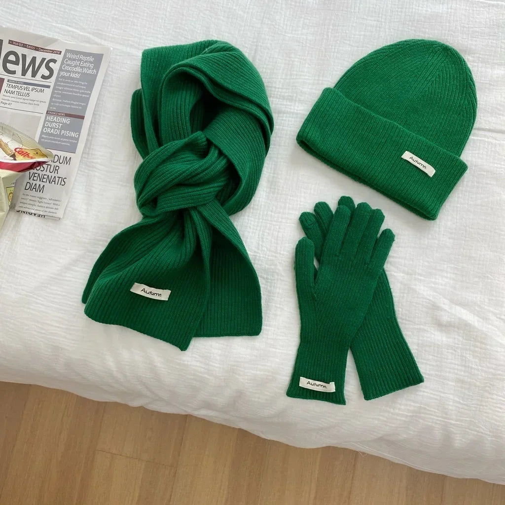Women's knitted hat, scarf and glove set for autumn winter in a warm, cozy design by HSF Marketplace
