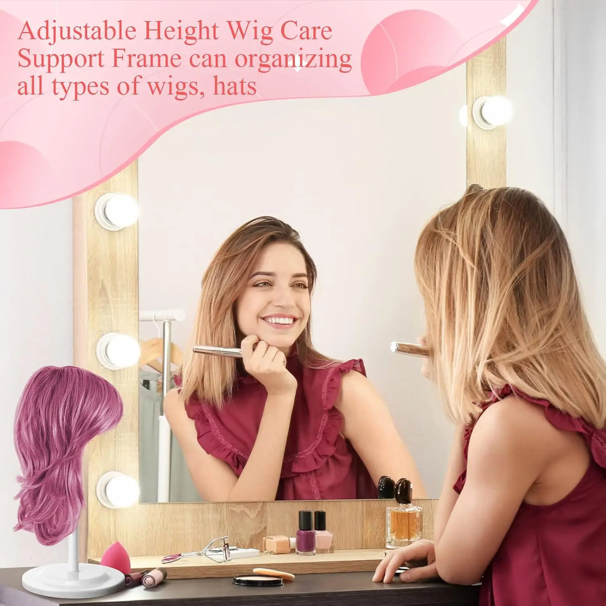 1PC Wig Stand Adjustable Height Portable Wig Holder Stands Non-Slip Wig Head Holders Sturdy Plastic Wig Head Stand