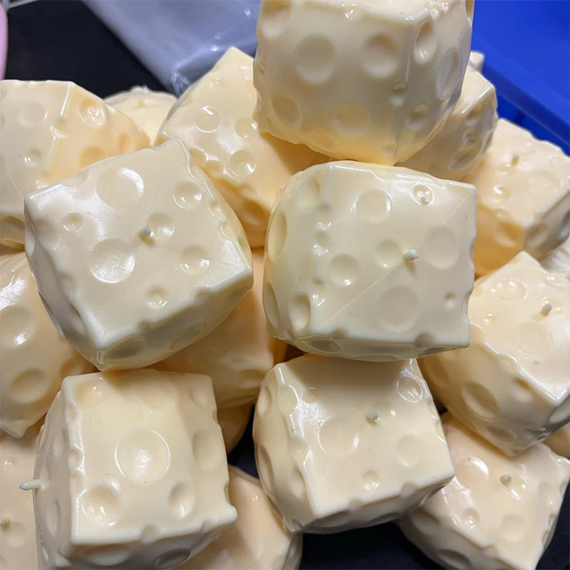 Cheese Cube Stress Ball Crunchy Squeeze Ball Squishy Toy Round Blocks Filled Fidget Toy ASMR Sensory Anti-Stress Festival Gift