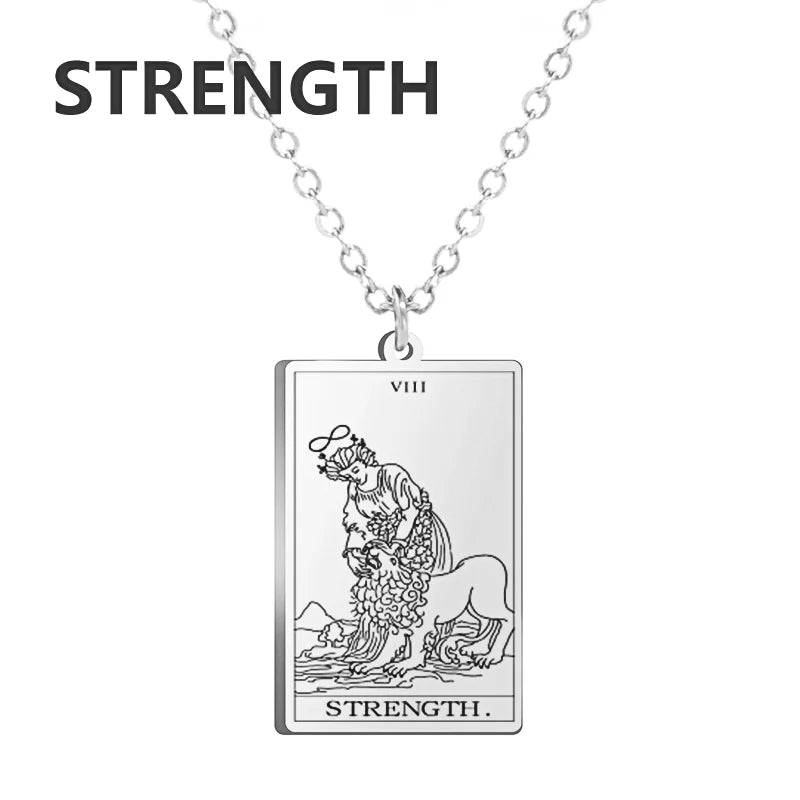 Dawapara Tarot Cards necklace for women, stainless steel jewelry with Major Arcana tarot charm, divination amulet, elegant accessory