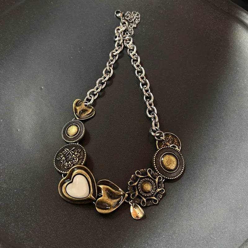 Vintage brown leather stone pendant necklace for women by HSF Marketplace