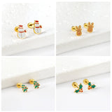 Stainless steel Christmas tree, deer head, and snowman stud earrings by HSF Marketplace