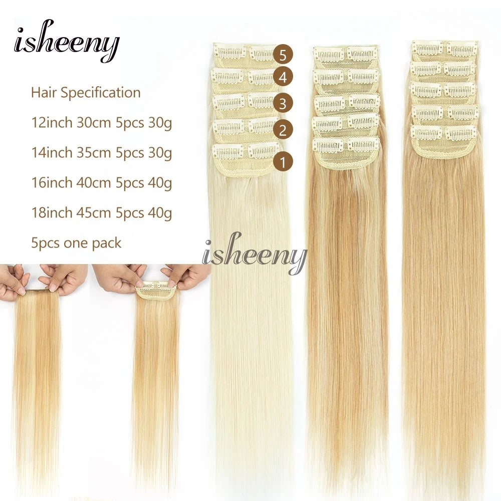 Invisible clip-in real human Remy hair extensions, 5-piece pack with mini clips, 12–18 inch lengths