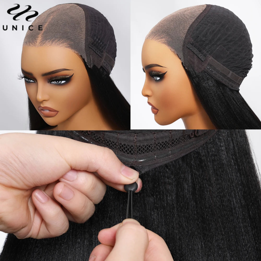 UNice 7x5 Lace Reddish Brown Jerry Curly Human Hair Wigs With Drawstring Pre Cut Pre Bleached Wear Go Glueless Wigs