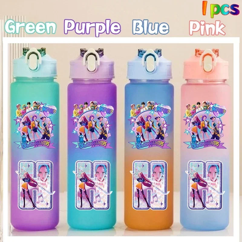 Kpop Demon Hunters gradient color water cup with straw, 750ml K-culture merch by HSF Marketplace