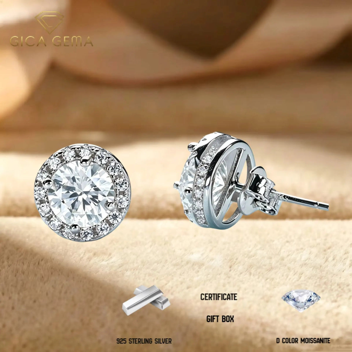 Multi-color moissanite S925 earrings by HSF, featuring retro design and D VVS1 stones for women