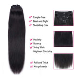 Straight natural black clip-in hair extensions, 120g full head set with 8 pieces of 100% human hair