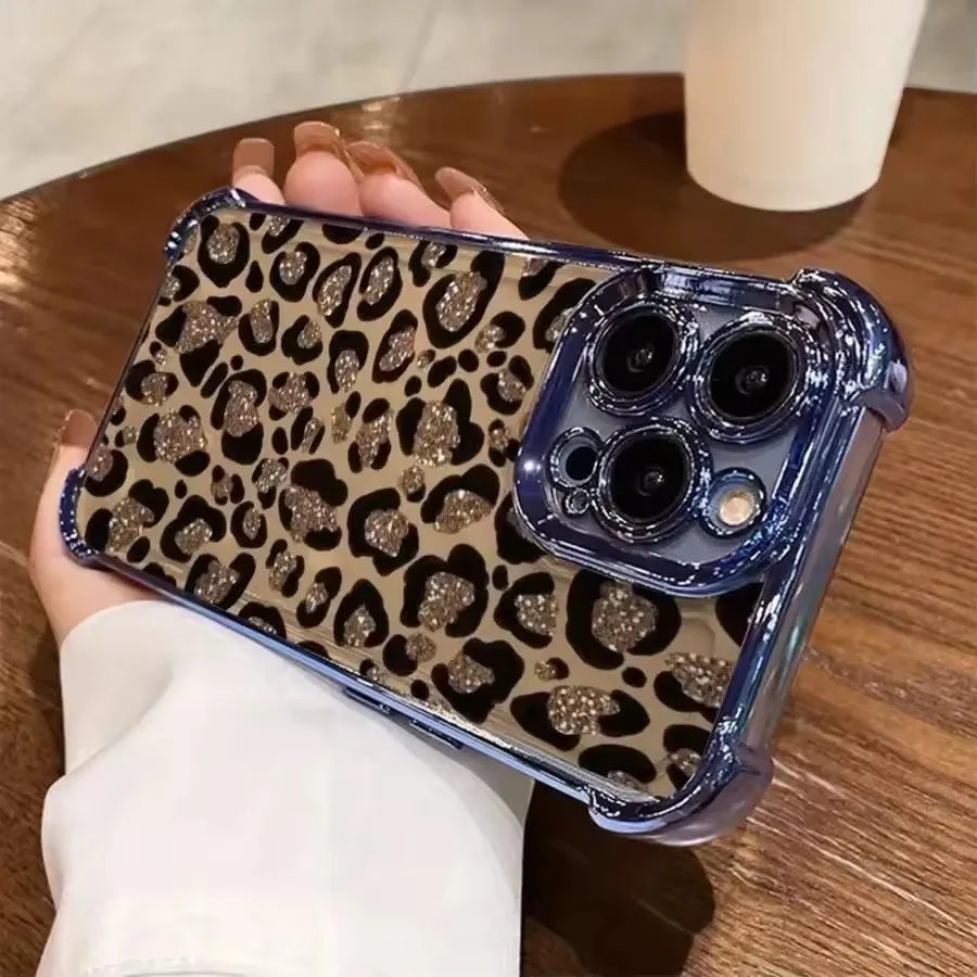 Golden leopard print shockproof phone case for iPhone 11 to 18 Pro Max by HSF Marketplace