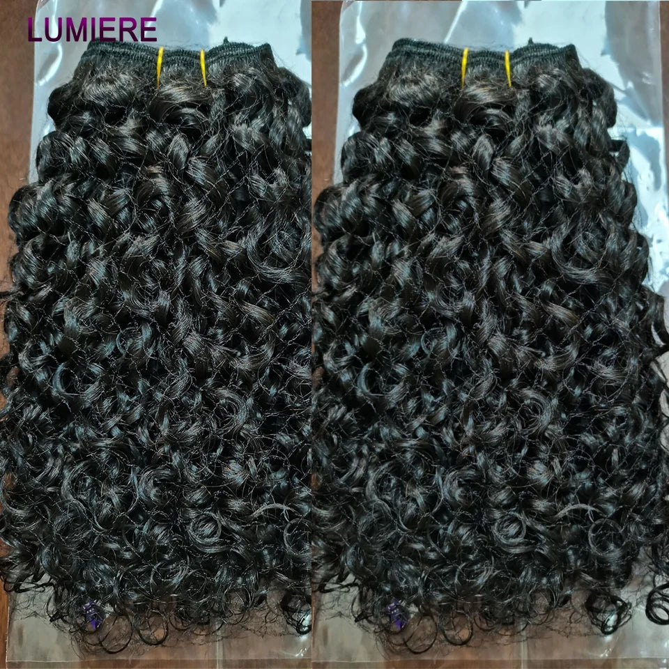 Bouncy Burmese Pixie Curly Human Hair Bundles with Closure Frontal 20A  Closure And Bundles  Burmese Virgin Hair Extensions
