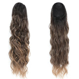 28-inch body wave drawstring ponytail hair extension in ombre brown with blonde highlights
