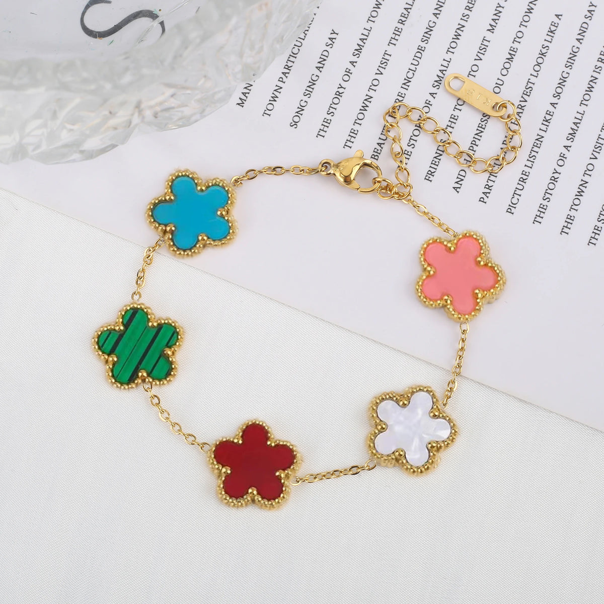 White Black Red Green Shell Five Leaf Flower Stainless Steel Ladies Bracelet Simple for Woman Party Birthday Jewelry Gift Clover