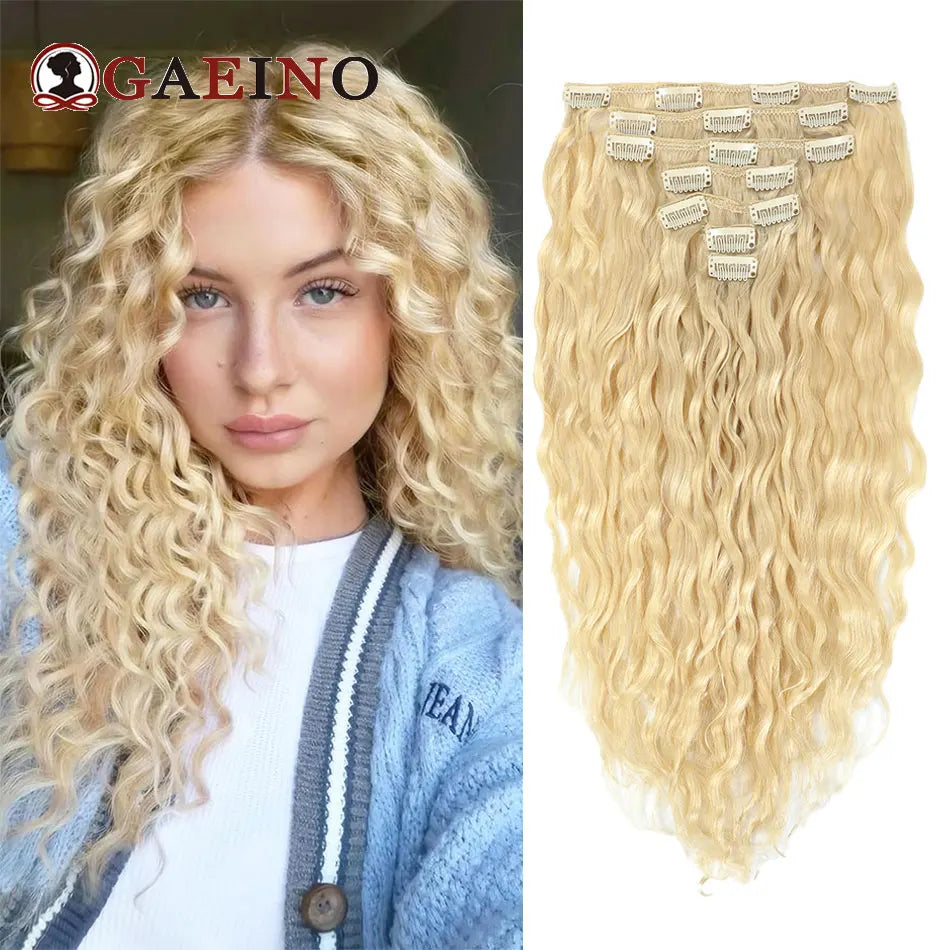 12A Grade Water Wave Clip-In Hair Extensions, 100% Human Hair Remy, 7-Piece Set, 14–24 Inch