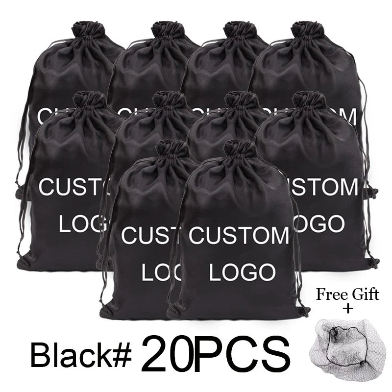 20-piece soft satin wig storage bags for hair extensions, customizable design by HSF Marketplace