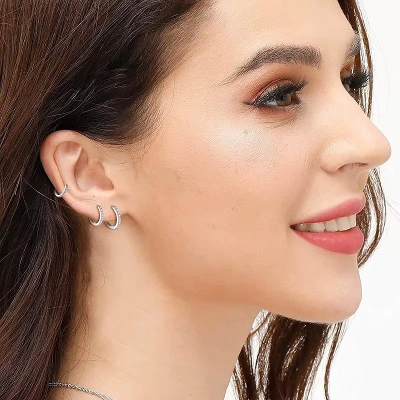 Six-piece set of 925 sterling silver 18k gold-plated zirconia huggie hoop earrings for women by HSF Marketplace