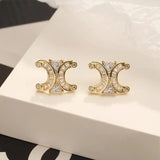 14K gold-plated zircon C-shaped letter stud earrings by HSF Marketplace