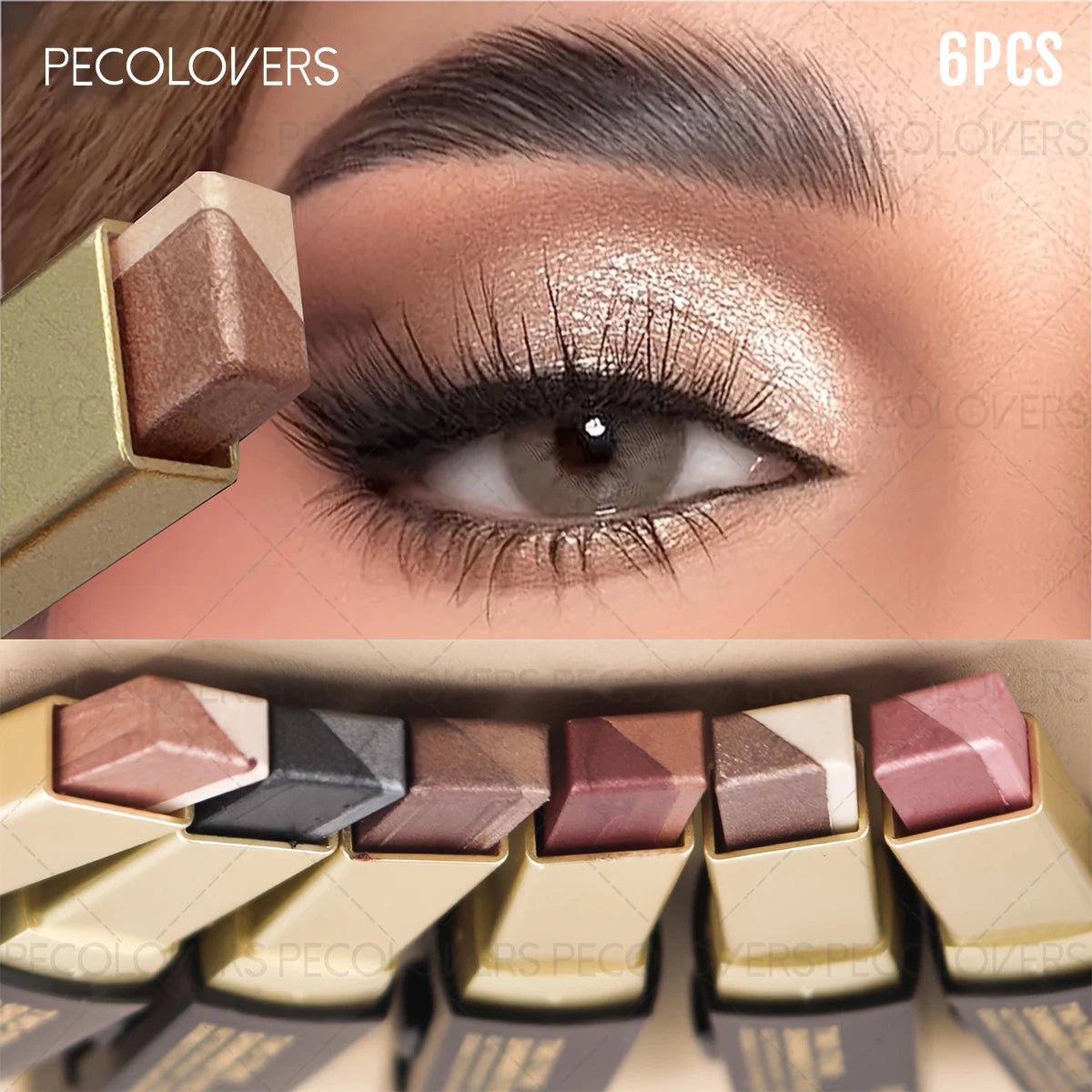 Six-piece set of two-color push-pull eye shadow sticks by HSF Marketplace, waterproof, sweat-proof, ideal for eye highlighting and makeup.