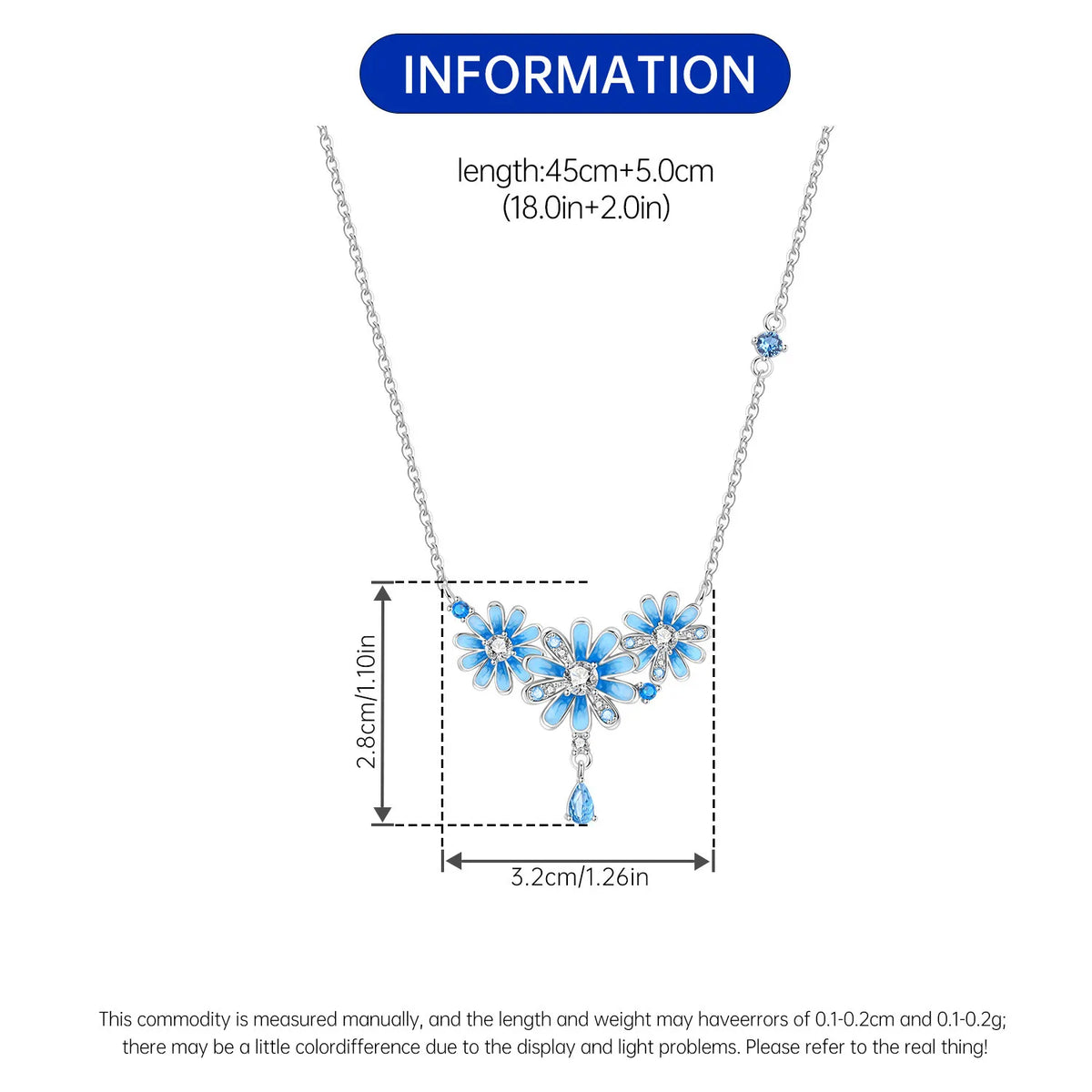 925 sterling silver blue daisy flower pendant necklace for women by HSF Marketplace
