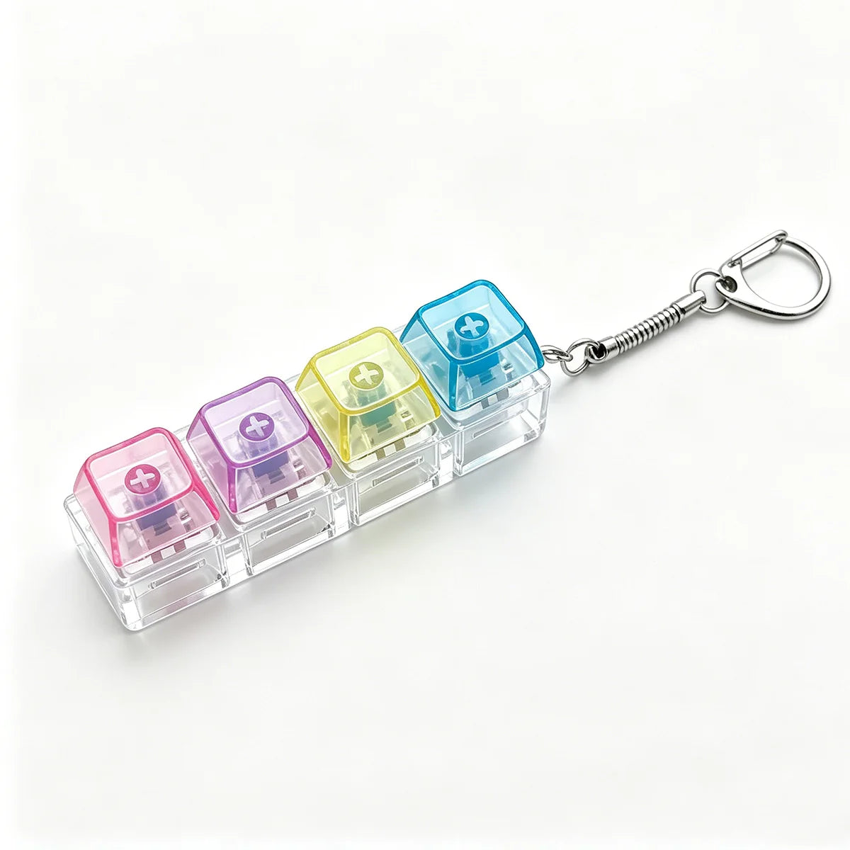 Colorful HSF Marketplace keyboard keychain fidget toy, crystal clicker sensory toy for stress relief, suitable for adults and kids.
