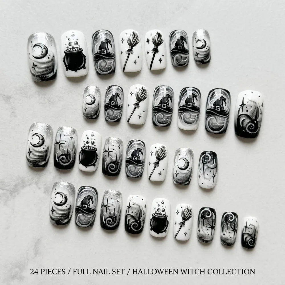 24-piece Halloween spooky spider web red glossy square press-on false nails by HSF Marketplace