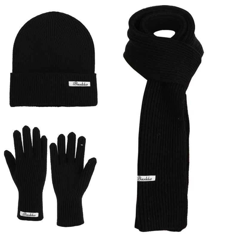 Warm knitted wool hat, gloves and scarf set in coordinating winter colors from HSF Marketplace