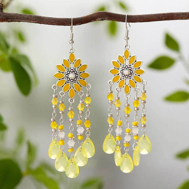 Bohemian water drop tassel earrings for women, vintage dangle jewelry by HSF Marketplace