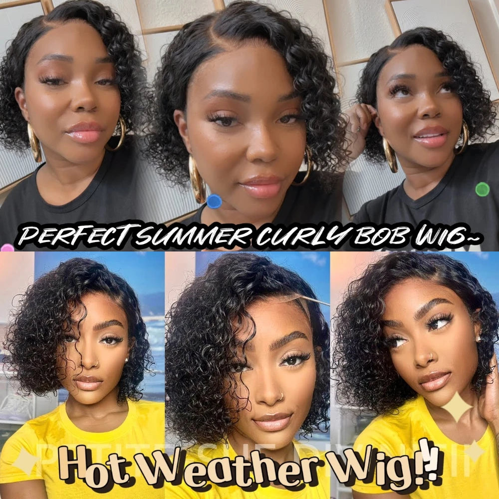 Short curly bob human hair wig with pre-plucked lace closure by HSF Marketplace