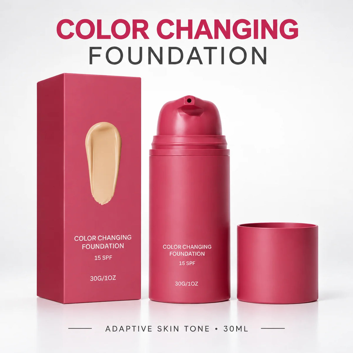 HSF Marketplace color-changing liquid foundation with adaptive skin tone, lightweight hydrating formula, natural finish