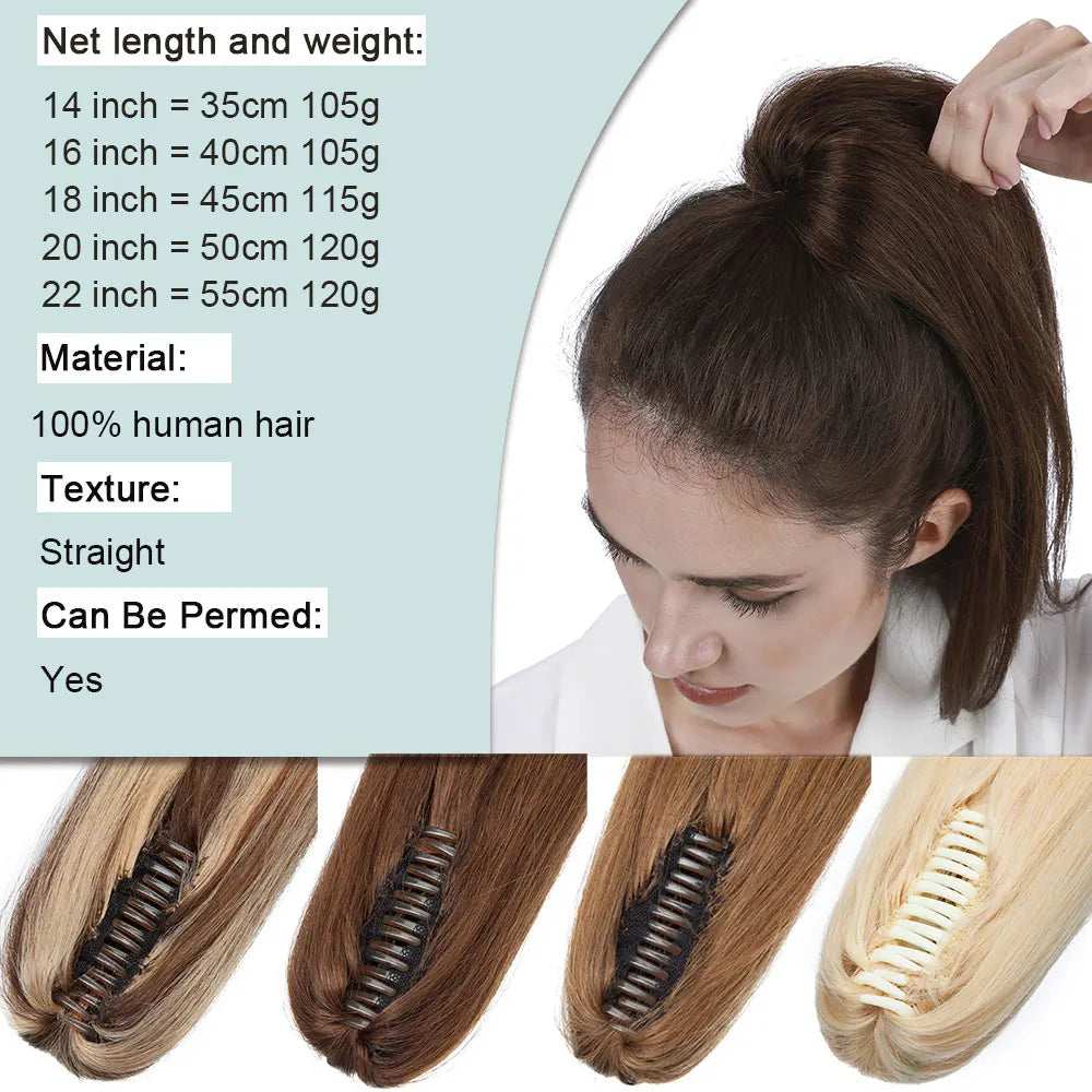 SEGO claw clip human hair straight ponytail extension in blonde brown, 105g-120g