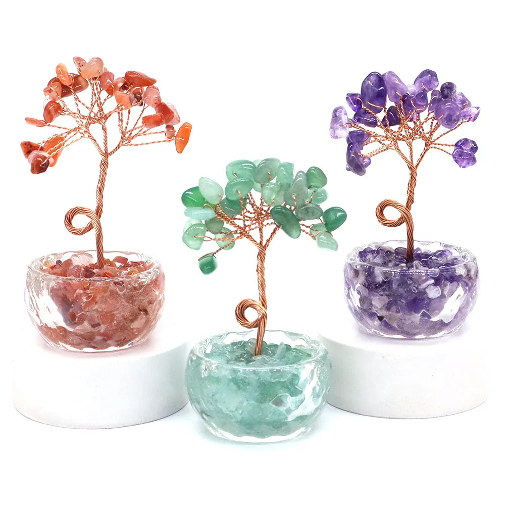 Lucky Money Tree Natural Crystals Aquamarine Fortune Feng Shui Reiki Healing Lapis Lazuli Tree of Life Home Decor Birthday Gifts