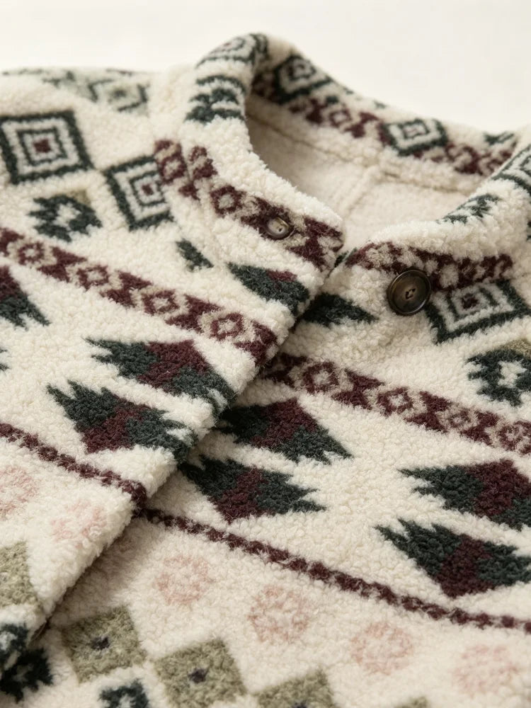 Women's winter fleece jacket with Aztec print, cozy full-zip design by HSF Marketplace