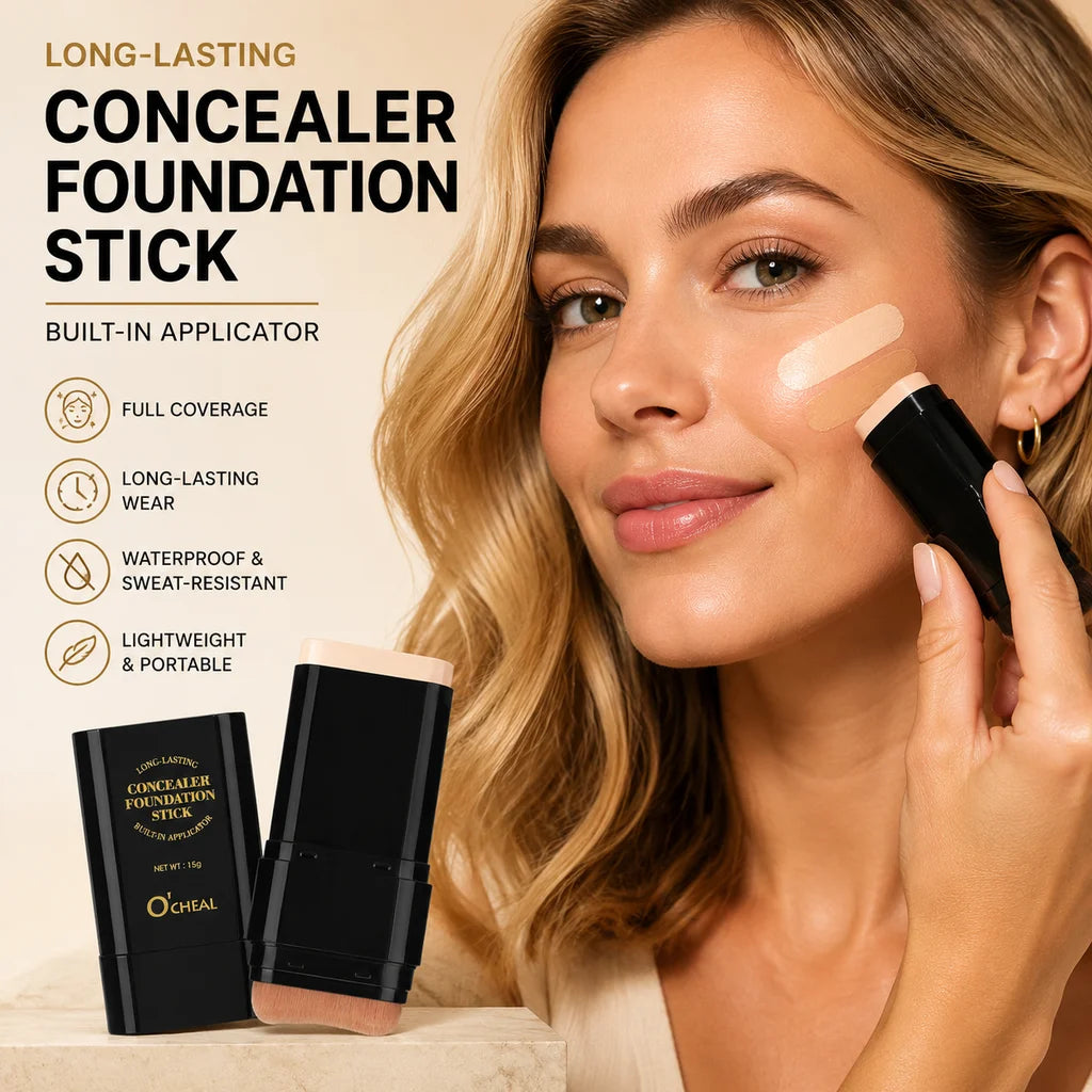 HSF full coverage foundation concealer stick with built-in applicator brush, matte finish makeup for face and under eyes