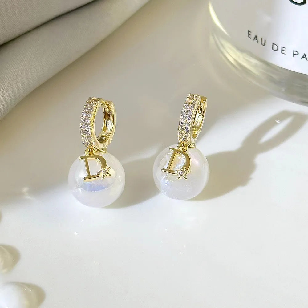 Stainless steel dangle earrings with pearl and zircon accents for women, HSF Marketplace jewelry