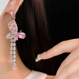 Pink zircon dangle earrings, romantic jewelry for weddings and parties by HSF Marketplace