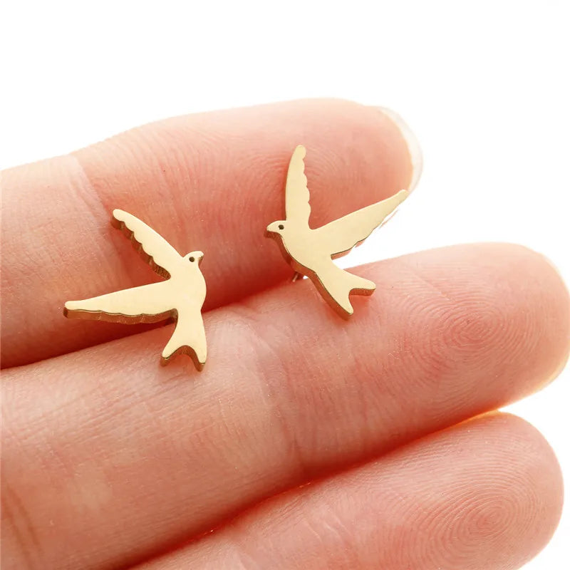 HSF Marketplace simple T-bar animal stud earrings featuring dove, leaf, dragonfly, and spider designs