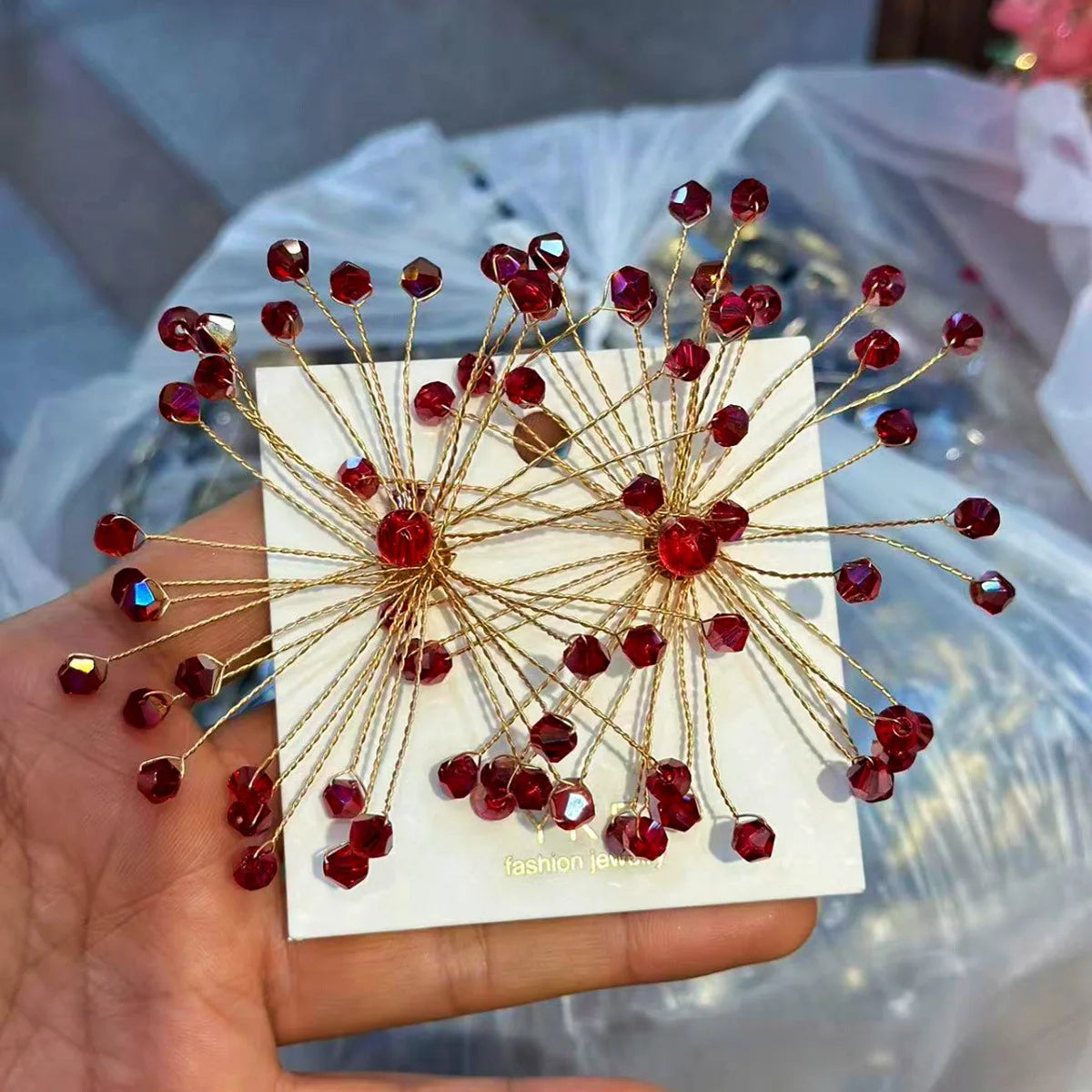 HSF Marketplace sparkling snowflake stud earrings with crystal beaded flower design for bridal wedding jewelry