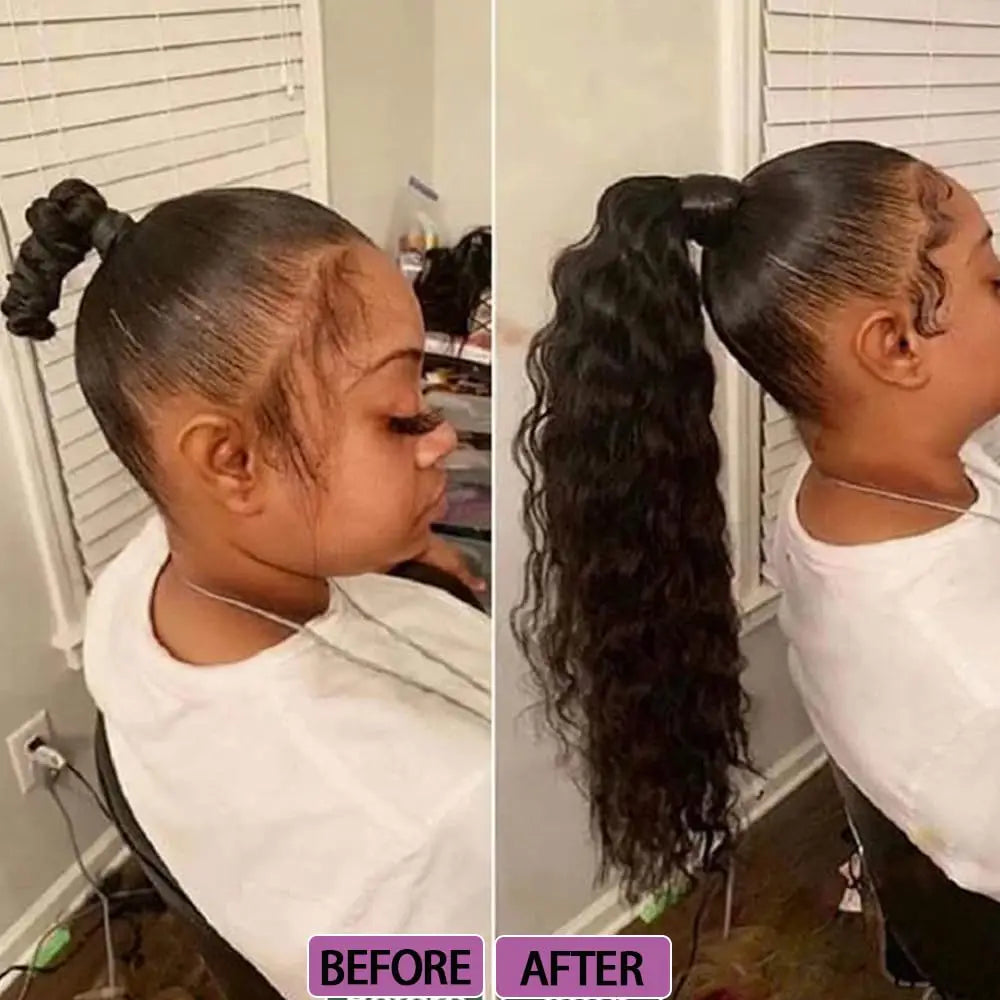 Brazilian straight unprocessed human hair drawstring ponytail extensions for Black women by HSF Marketplace