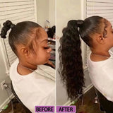 Brazilian straight unprocessed human hair drawstring ponytail extensions for Black women by HSF Marketplace