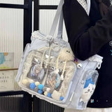 Holographic Y2K Japanese Ita Bag by HSF Marketplace, transparent shoulder tote with large capacity, casual crossbody style.